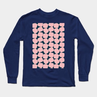 Bold Geometric Pattern 2 in Navy Blue and Pink Long Sleeve T-Shirt